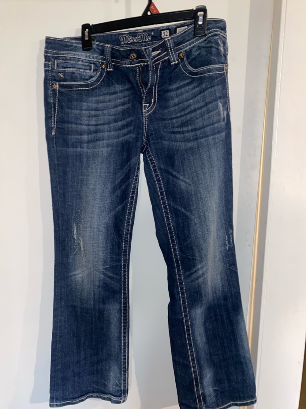 Miss Me Blue Bootcut Jeans with Faded Whiskering